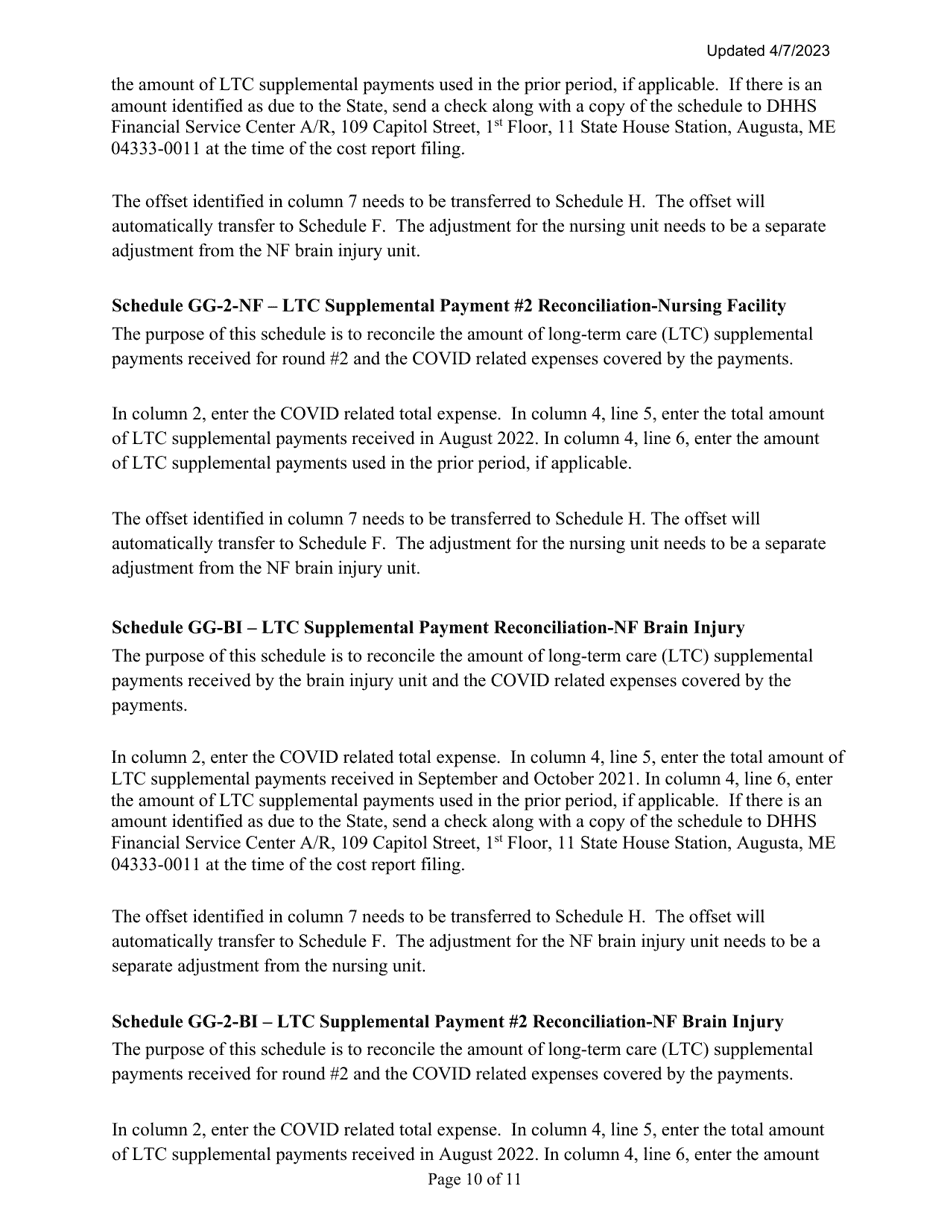 Instructions for Mainecare Cost Report for Nursing Care Facilities - Multi-Level With Brain Injury Unit - Maine, Page 10