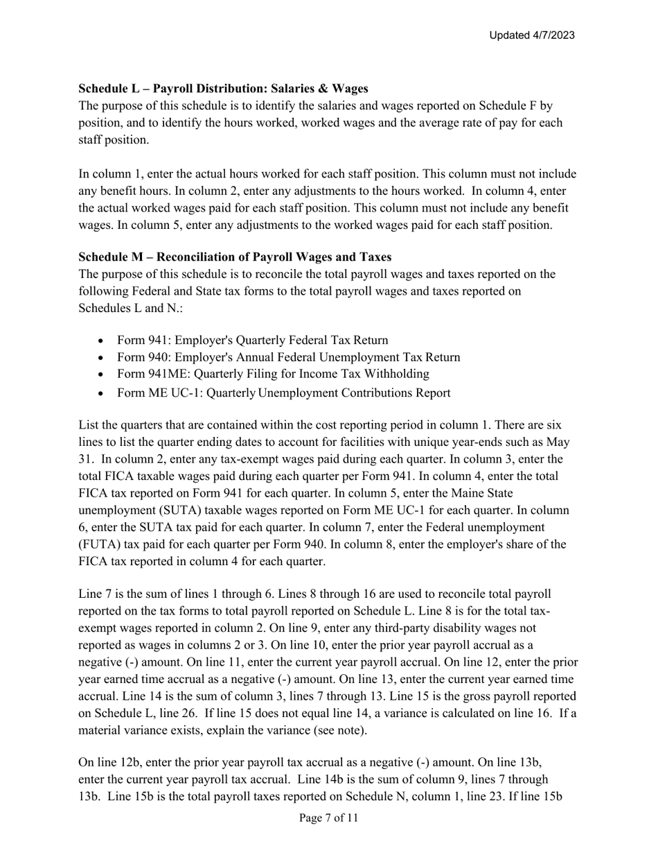 Instructions for Mainecare Cost Report for Nursing Care Facilities - Multi-Level With Brain Injury Unit - Maine, Page 7