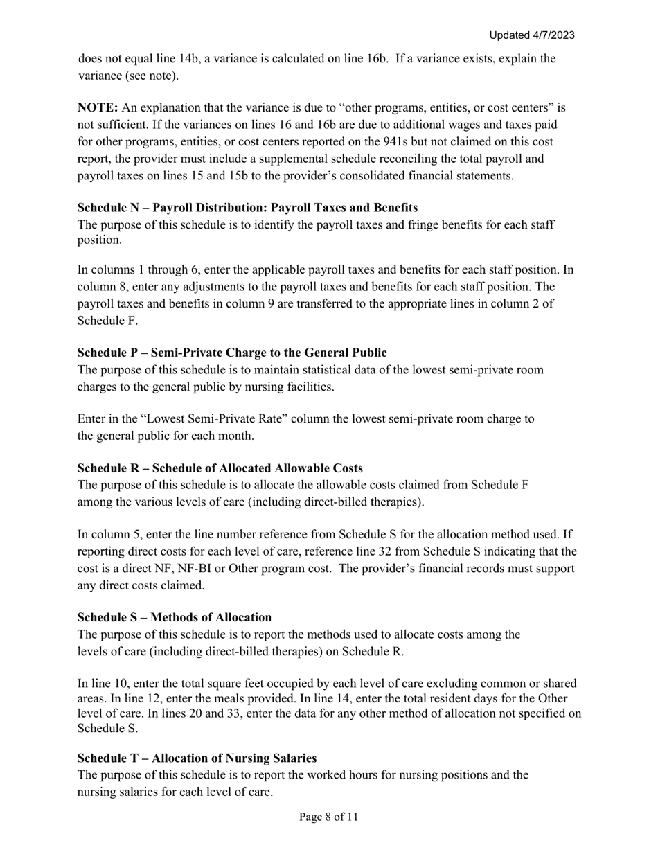 Instructions for Mainecare Cost Report for Nursing Care Facilities - Multi-Level With Brain Injury Unit - Maine, Page 8
