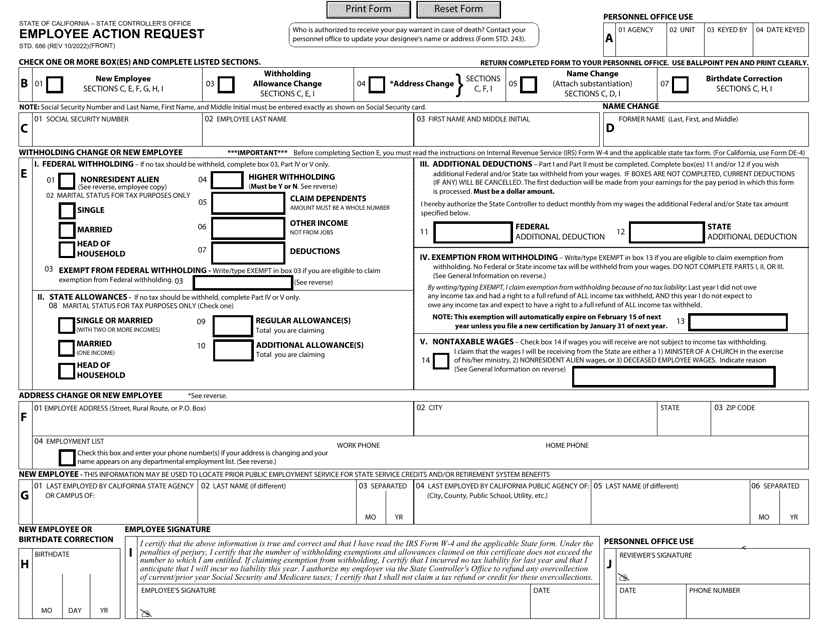 Form STD.686 Employee Action Request - California