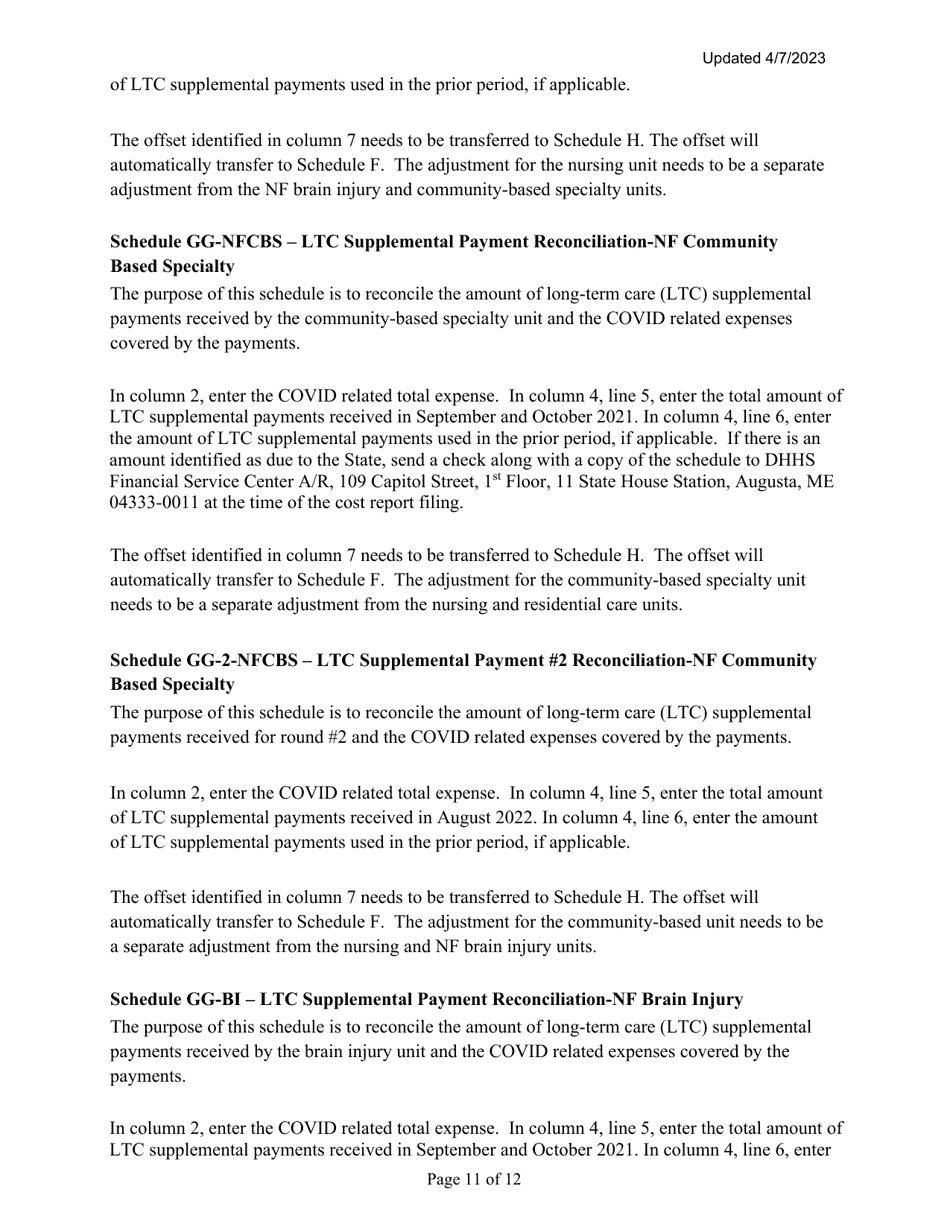 Instructions for Mainecare Cost Report for Nursing Care Facilities - Multi-Level With a Cbs Unit and a BI Unit - Maine, Page 11