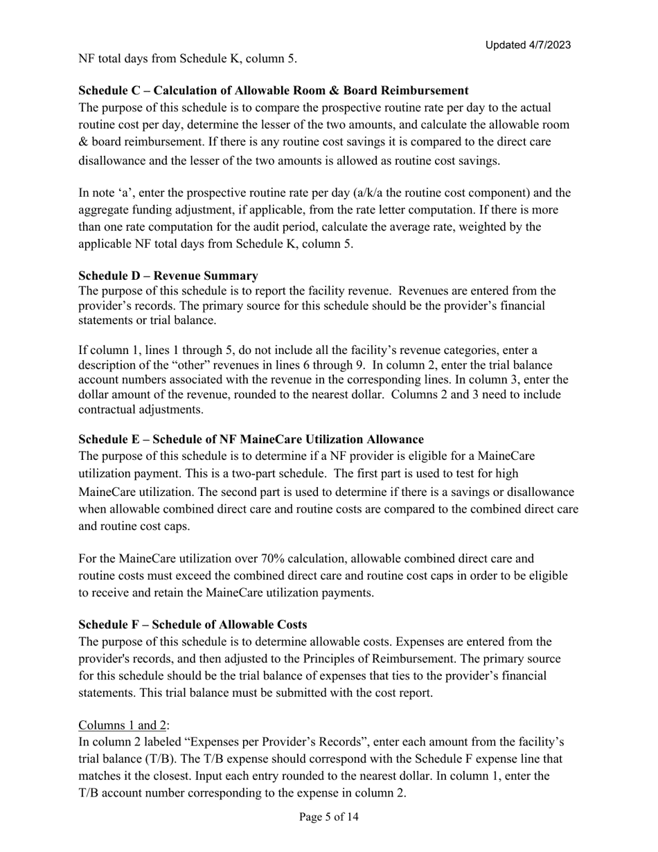 Instructions for Mainecare Cost Report for Nursing Care Facilities - Multi-Level With 2 Rcf Units - Maine, Page 5