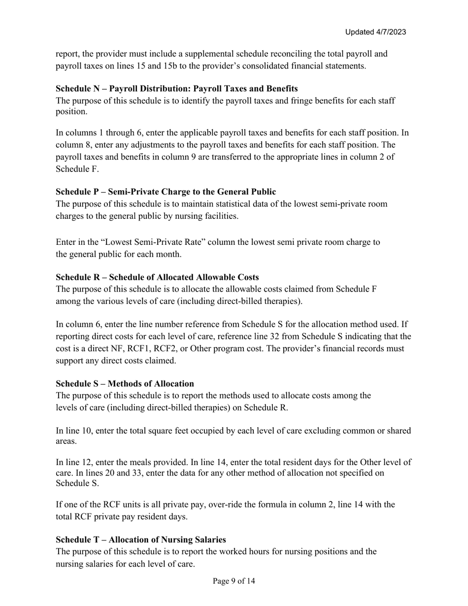 Instructions for Mainecare Cost Report for Nursing Care Facilities - Multi-Level With 2 Rcf Units - Maine, Page 9