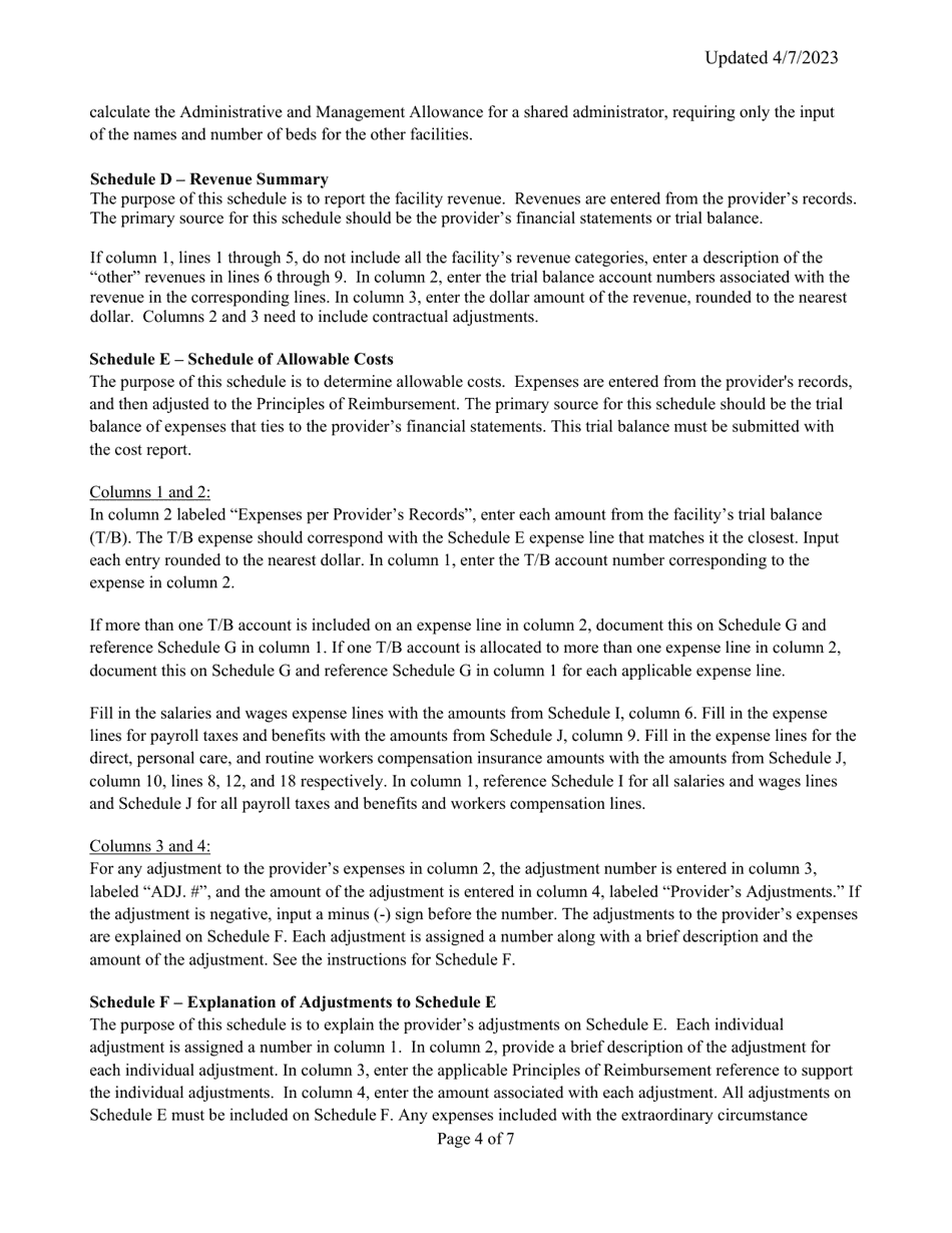 Instructions for Mainecare Cost Report for Pnmi Appendix F Non-case Mix Residential Care Facilities - Maine, Page 4