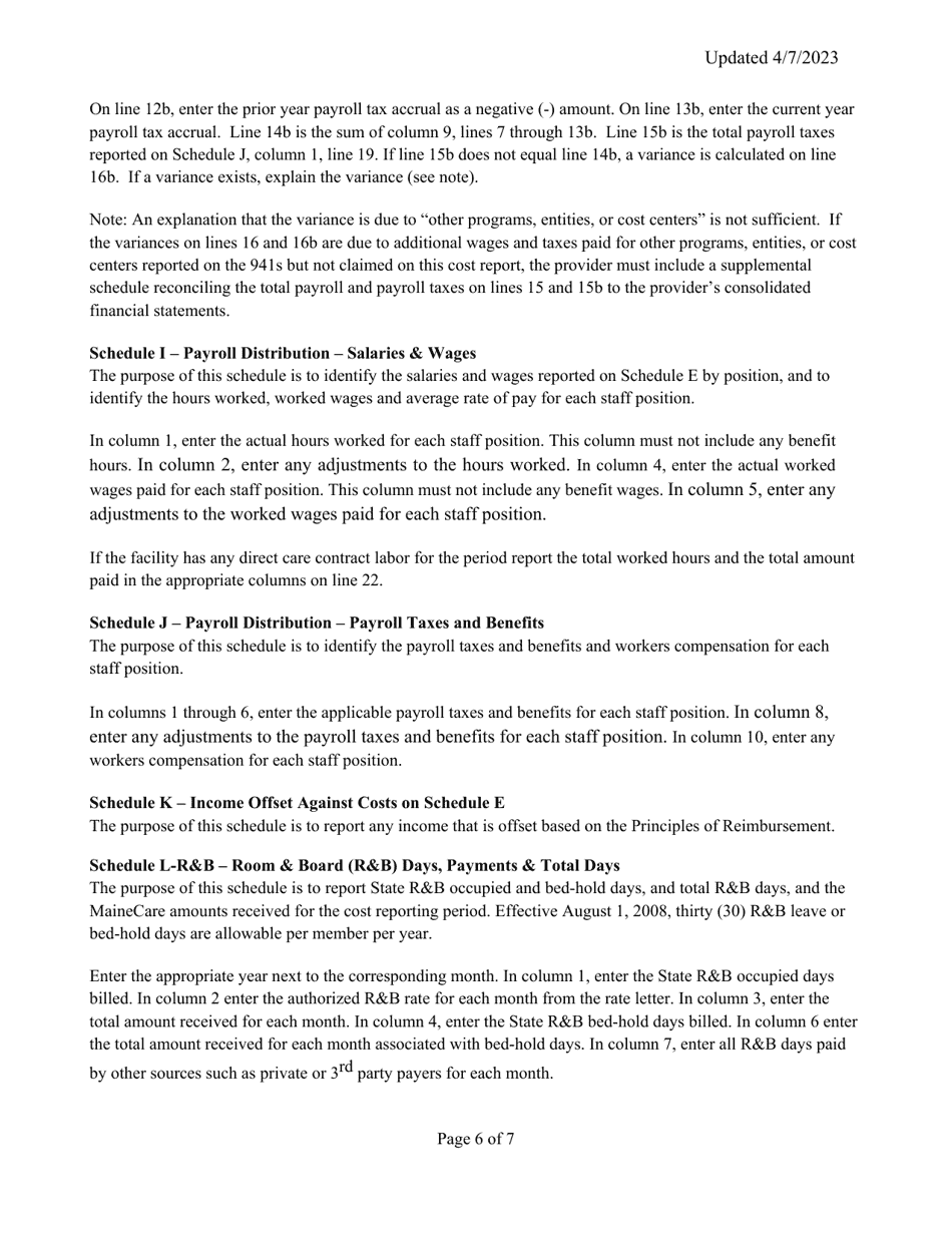 Instructions for Mainecare Cost Report for Pnmi Appendix F Non-case Mix Residential Care Facilities - Maine, Page 6
