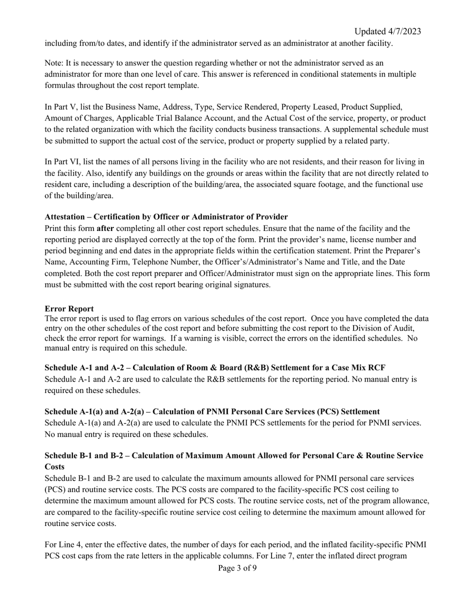 Instructions for Mainecare Cost Report for Multilevel Pnmi Appendix C Case Mix Residential Care Facilities - Maine, Page 3