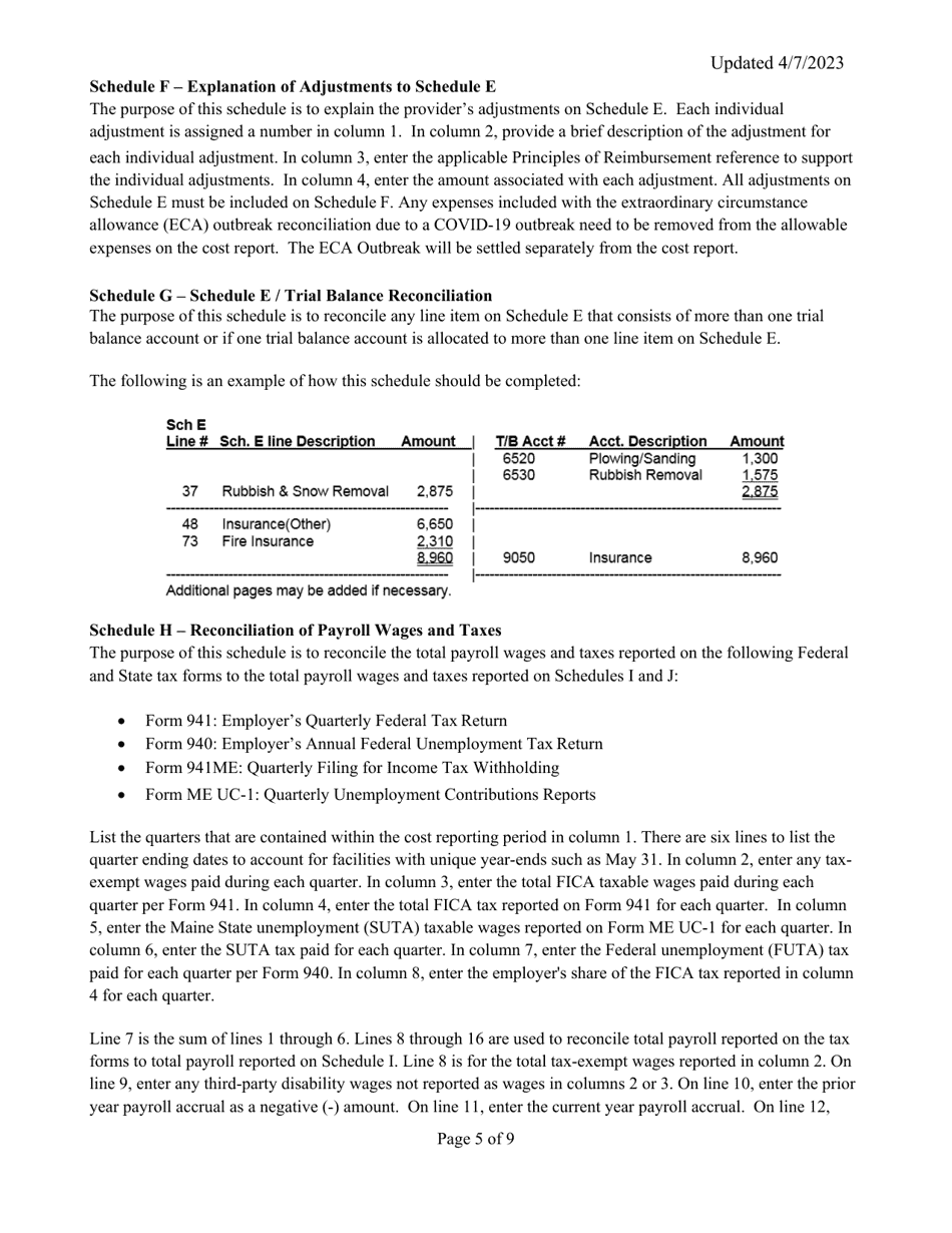 Instructions for Mainecare Cost Report for Multilevel Pnmi Appendix C Case Mix Residential Care Facilities - Maine, Page 5