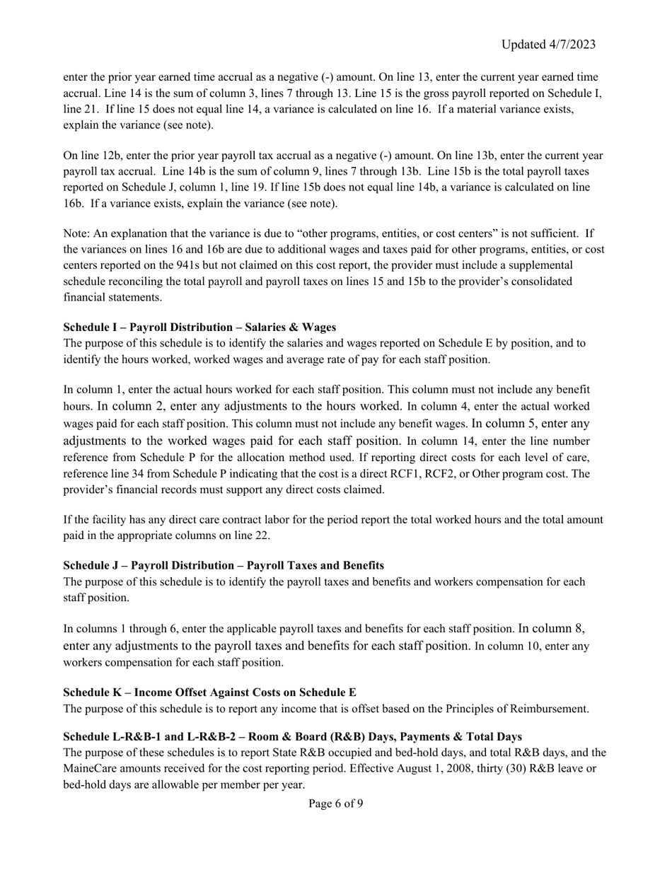 Instructions for Mainecare Cost Report for Multilevel Pnmi Appendix C Case Mix Residential Care Facilities - Maine, Page 6