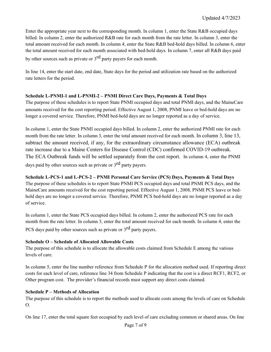 Instructions for Mainecare Cost Report for Multilevel Pnmi Appendix C Case Mix Residential Care Facilities - Maine, Page 7