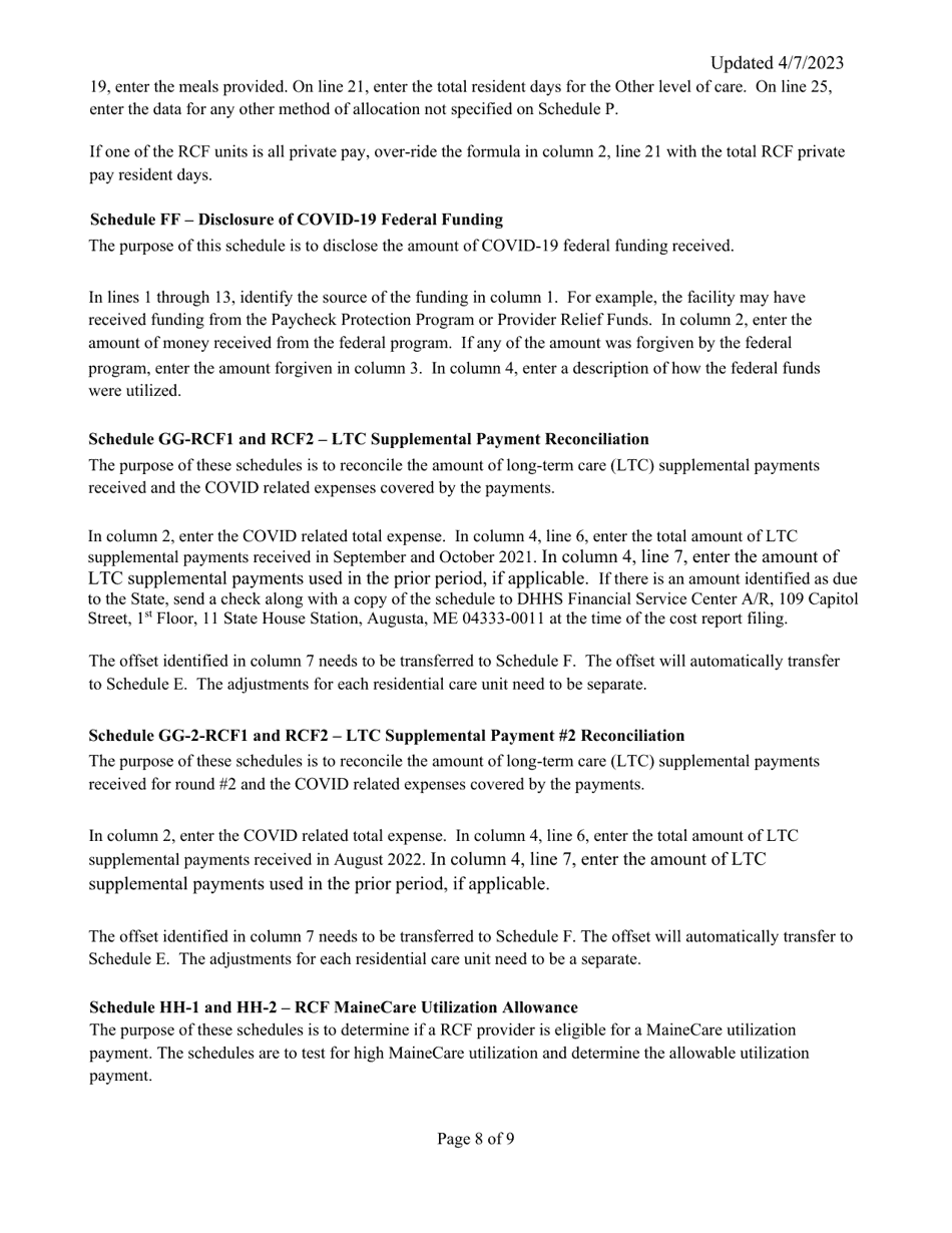 Instructions for Mainecare Cost Report for Multilevel Pnmi Appendix C Case Mix Residential Care Facilities - Maine, Page 8