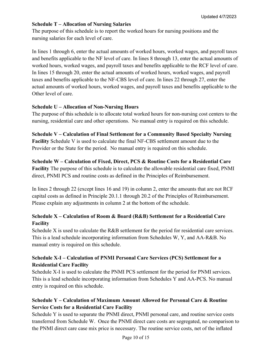 Instructions for Mainecare Cost Report for Nursing Care Facilities - Multi-Level With 1 Rcf and Cbs Unit - Maine, Page 10