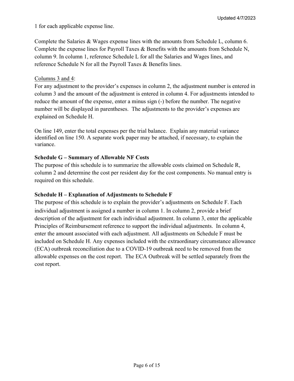 Instructions for Mainecare Cost Report for Nursing Care Facilities - Multi-Level With 1 Rcf and Cbs Unit - Maine, Page 6