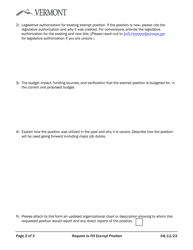 Request to Fill an Exempt Position - Vermont, Page 2