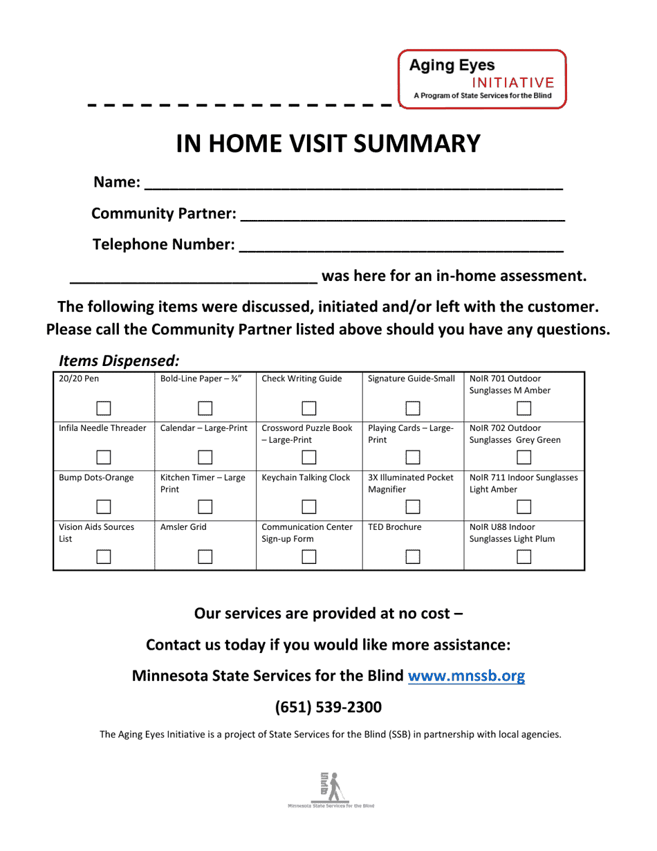 In Home Visit Summary - Minnesota, Page 1