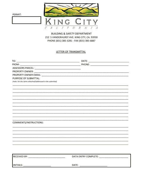 Letter of Transmittal - City of King, California Download Pdf