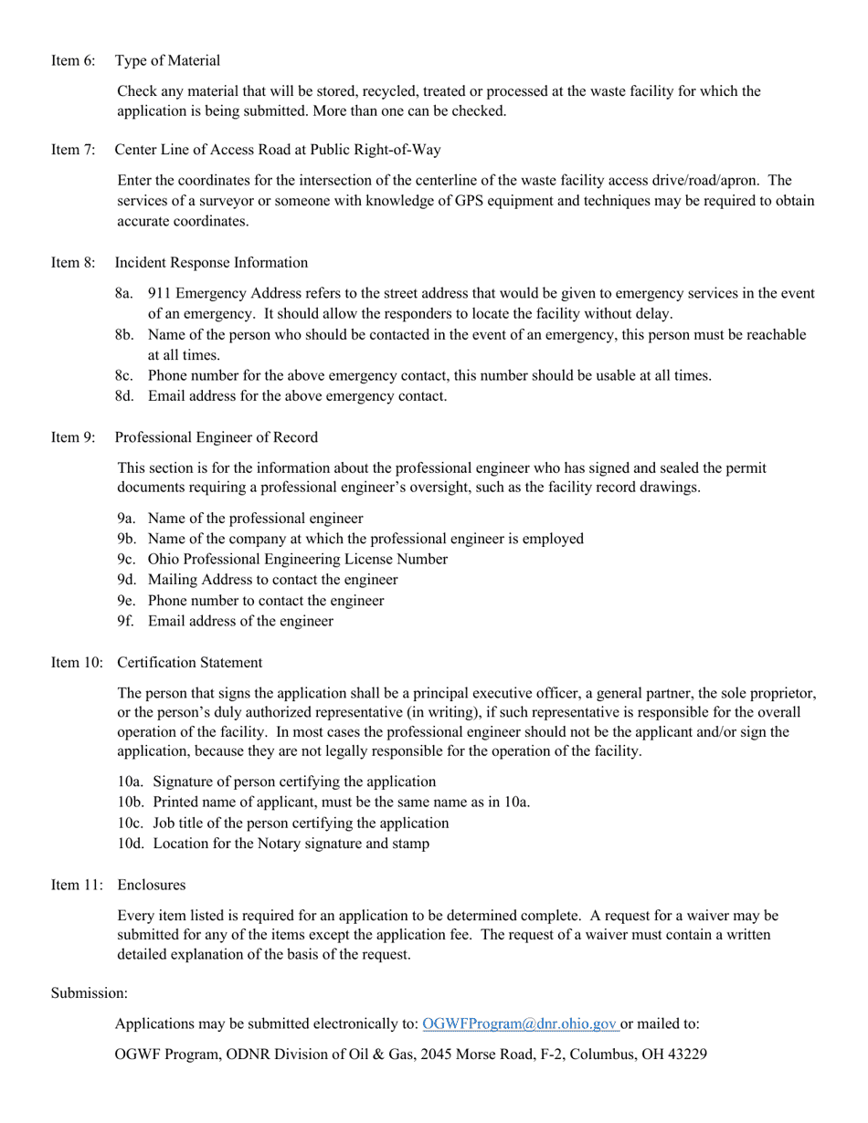 Download Instructions for Oil and Gas Waste Facility Permit Application