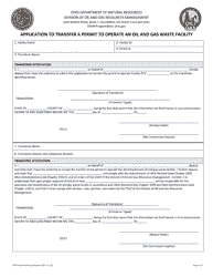 Document preview: Application to Transfer a Permit to Operate an Oil and Gas Waste Facility - Ohio