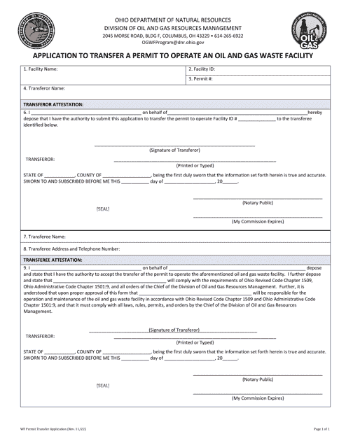 Application to Transfer a Permit to Operate an Oil and Gas Waste Facility - Ohio