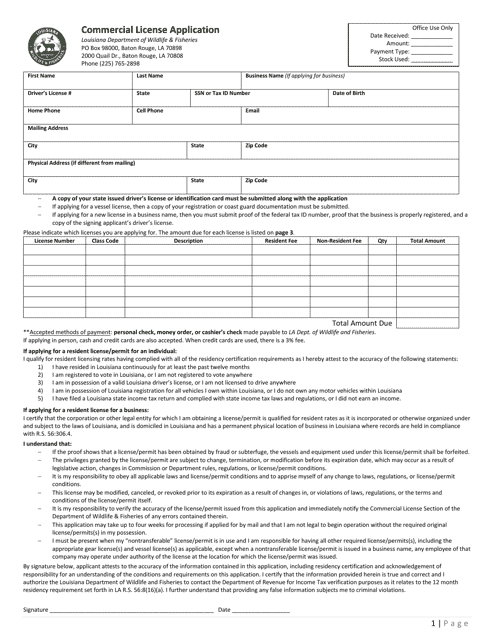 Commercial License Application - Louisiana Download Pdf