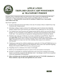 Triploid Grass Carp Possession &amp; Transport Permit Application - Louisiana