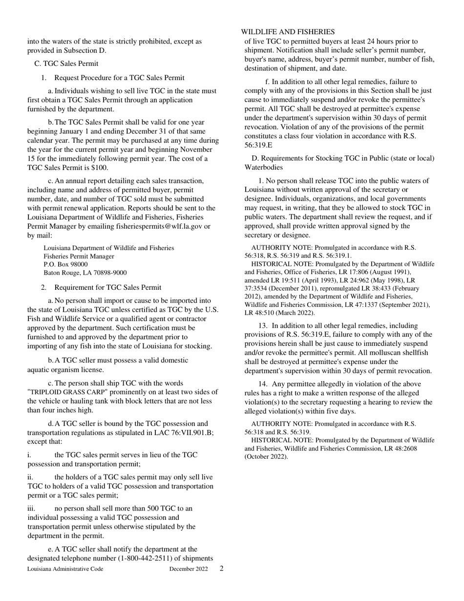 Triploid Grass Carp Possession  Transport Permit Application - Louisiana, Page 4