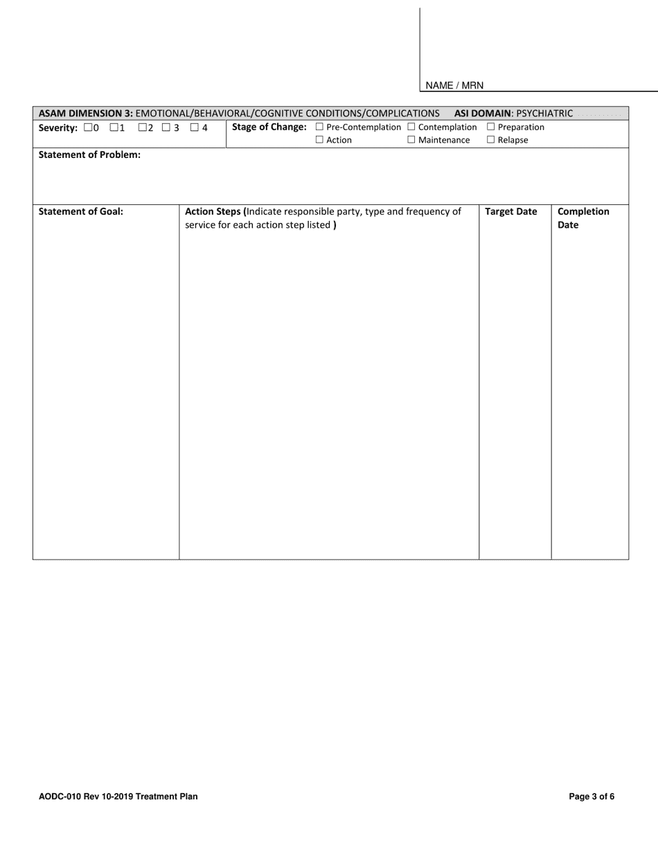 Form AODC-010 Treatment Plan - Conta Costa County, California, Page 3
