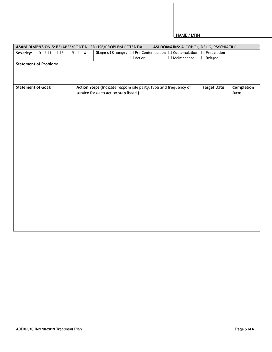 Form AODC-010 Treatment Plan - Conta Costa County, California, Page 5