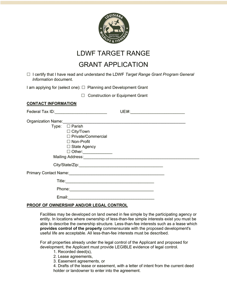 Louisiana Ldwf Target Range Grant Application Download Fillable PDF