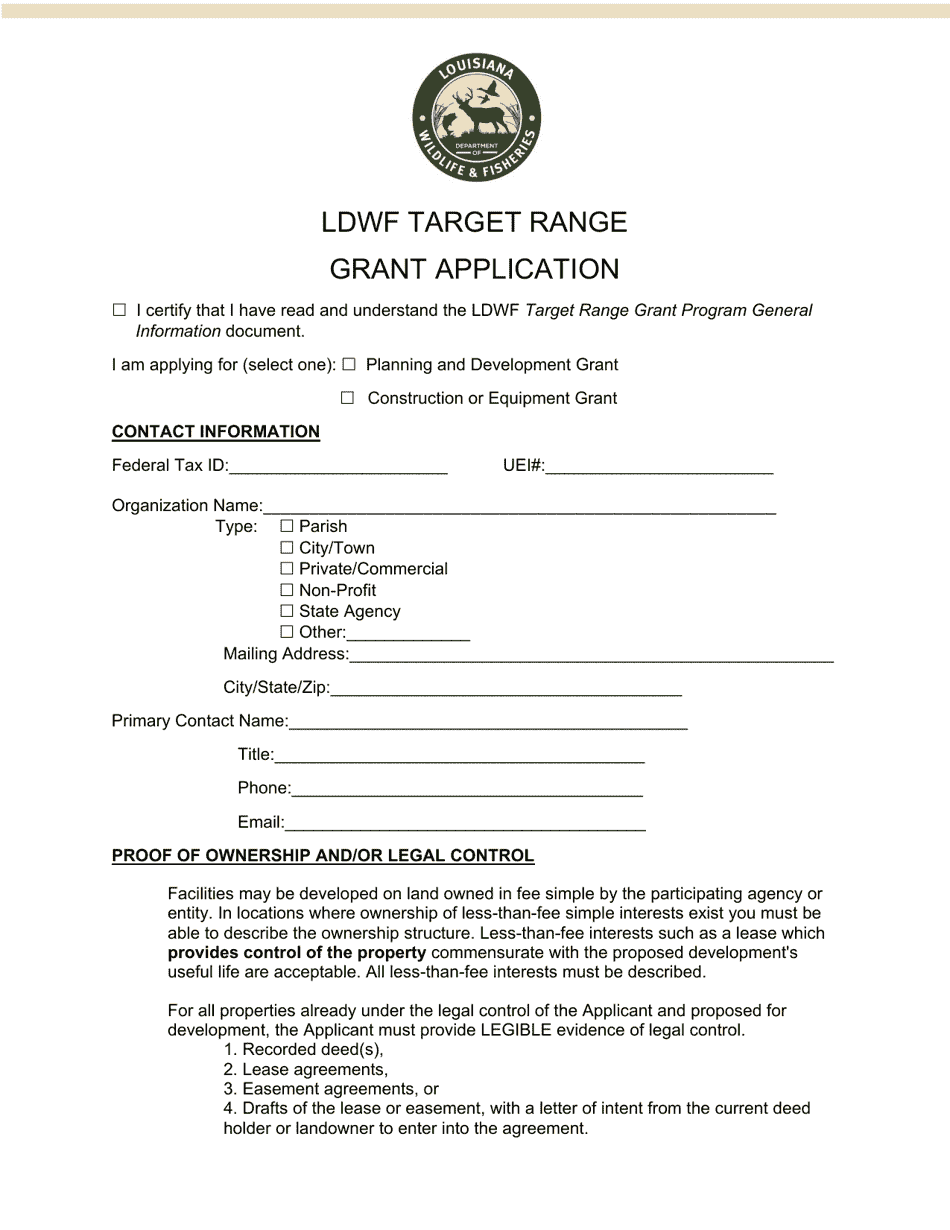 Ldwf Target Range Grant Application - Louisiana, Page 1