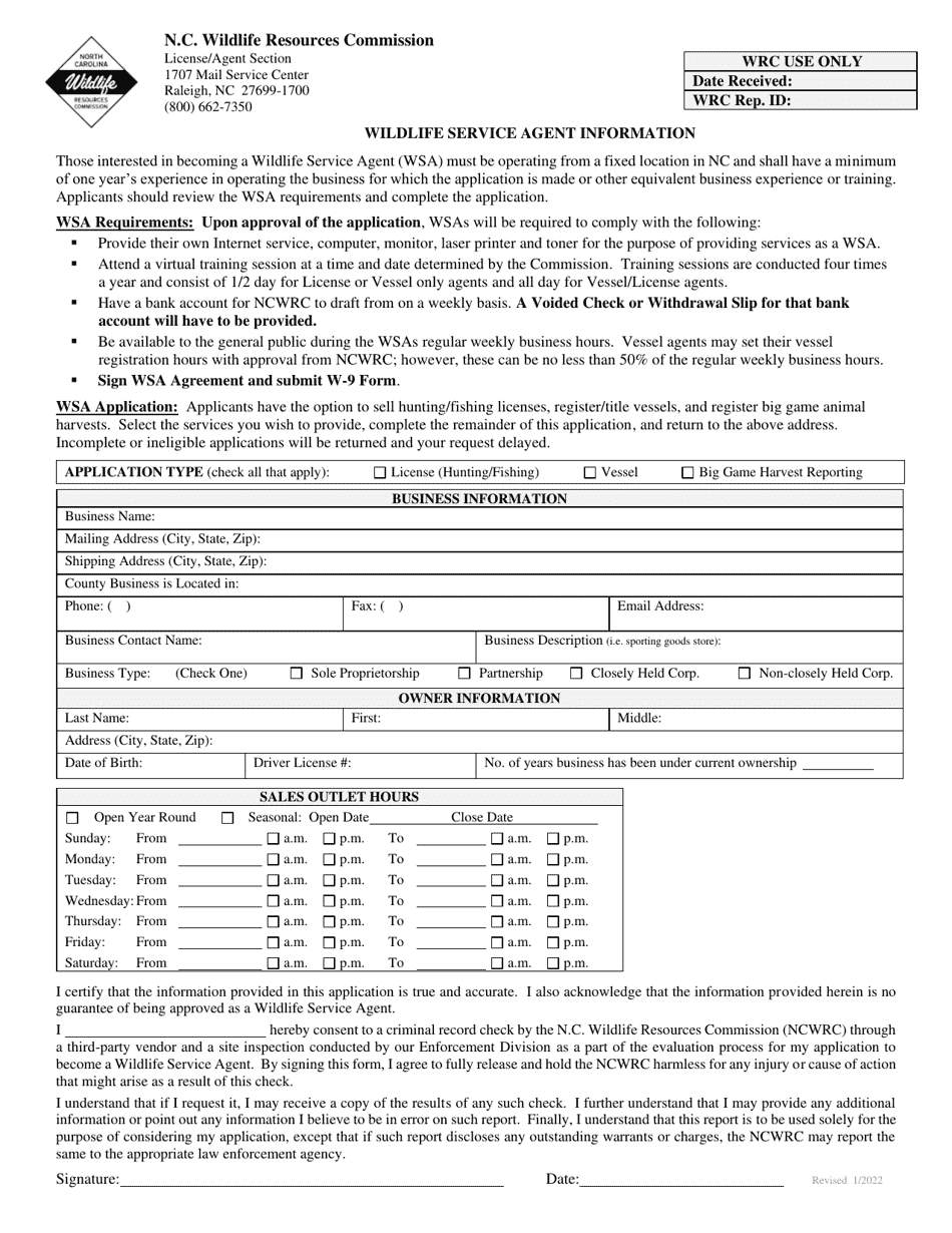 Wildlife Service Agent Information - North Carolina, Page 1