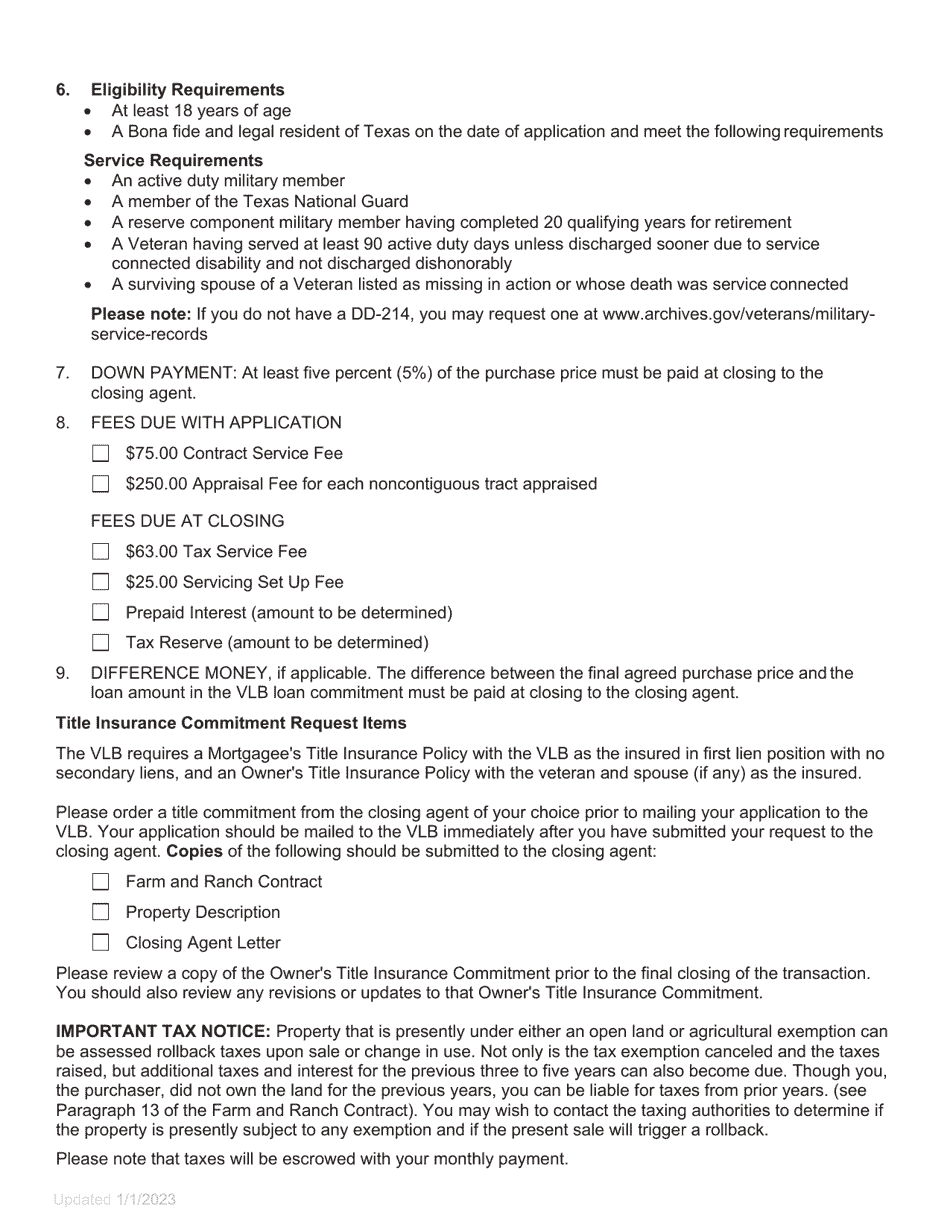 Land Loan Application - Texas Veterans Land Mortgage Program - Texas, Page 7