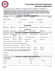 Document preview: TSVC Form 1 Texas State Veterans Cemeteries Interment Application - Texas