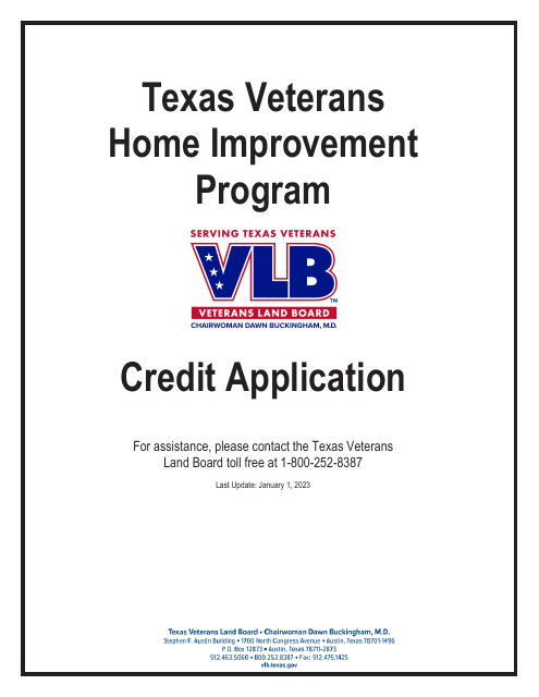Credit Application - Texas Veterans Home Improvement Program - Texas