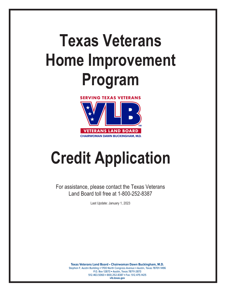 Credit Application - Texas Veterans Home Improvement Program - Texas, Page 1
