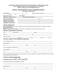 Document preview: Form DRS-EZ2 Dealer Report of Sale & Transfer Affidavit - Nevada
