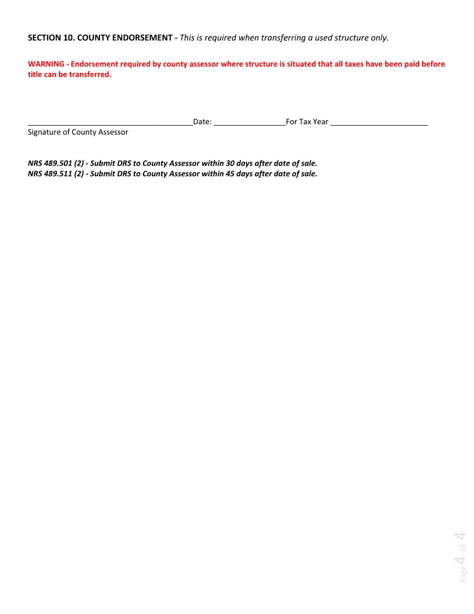 Form DRS-EZ2 Dealer Report of Sale  Transfer Affidavit - Nevada, Page 4
