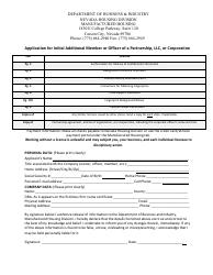 Document preview: Form LIC-308 Application for Initial Additional Member or Officer of a Partnership, LLC, or Corporation - Nevada