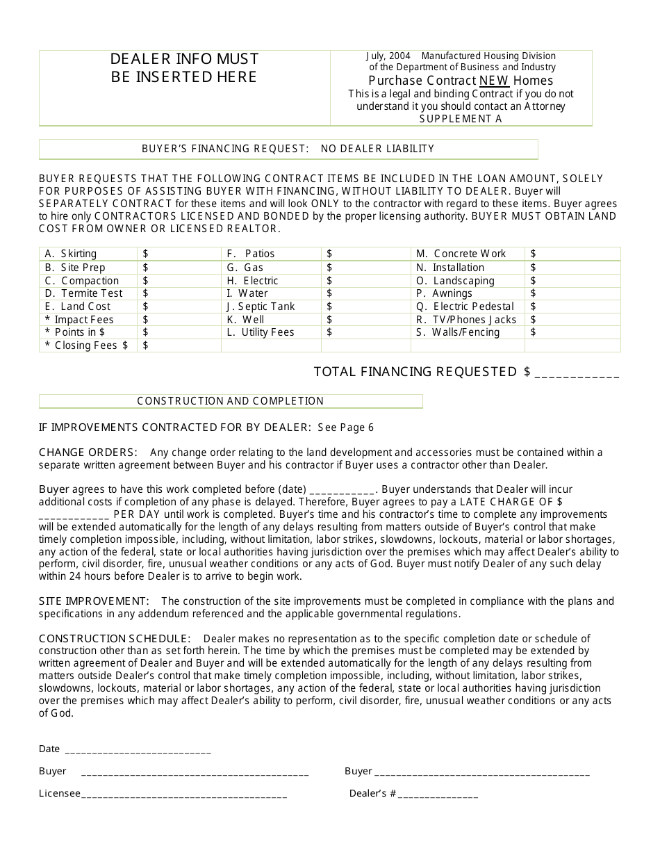 Purchase Contract - New Home - Nevada, Page 1