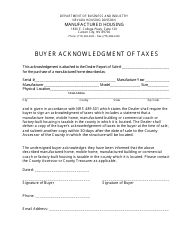 Document preview: Buyer Acknowledgment of Taxes - Nevada