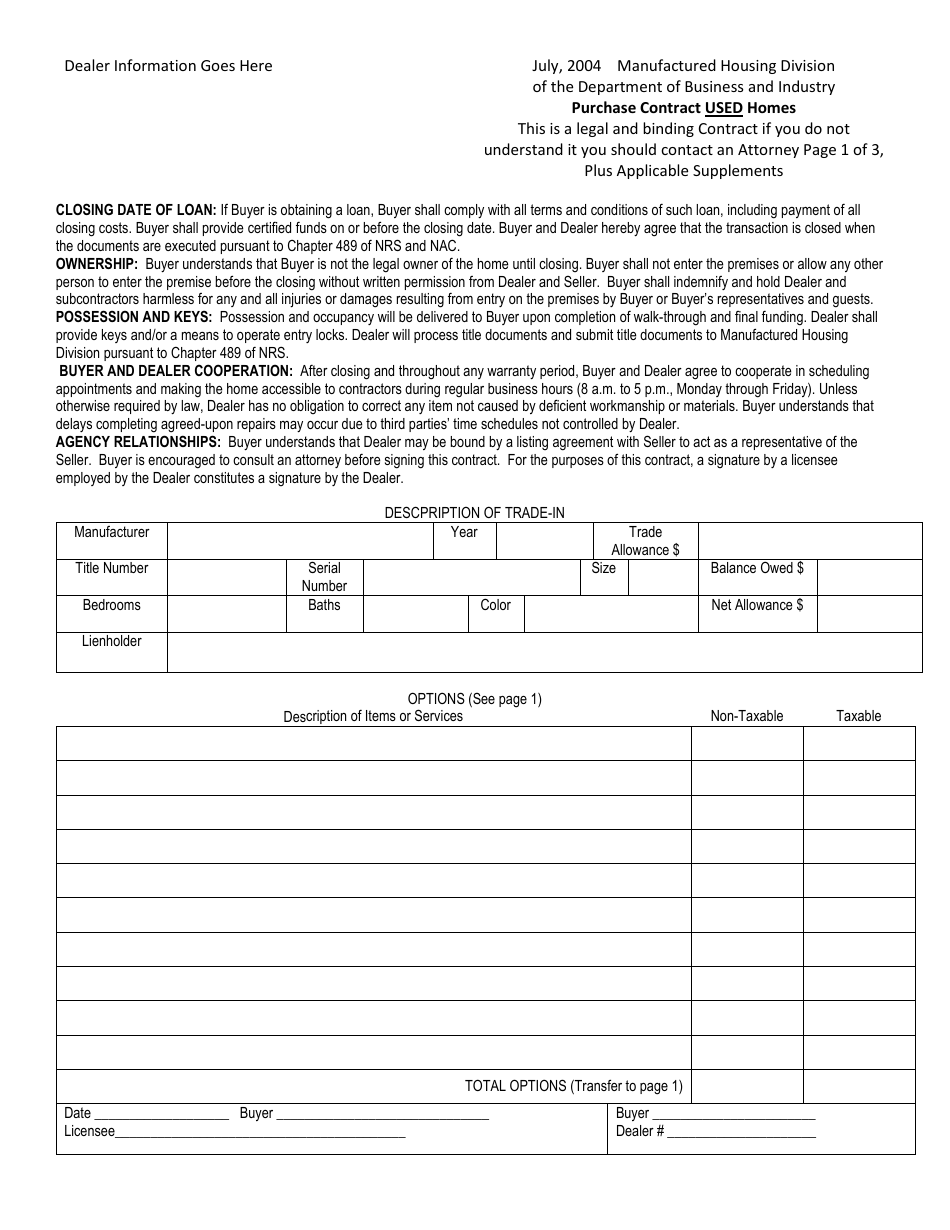 Purchase Contract - Used Homes - Nevada, Page 3