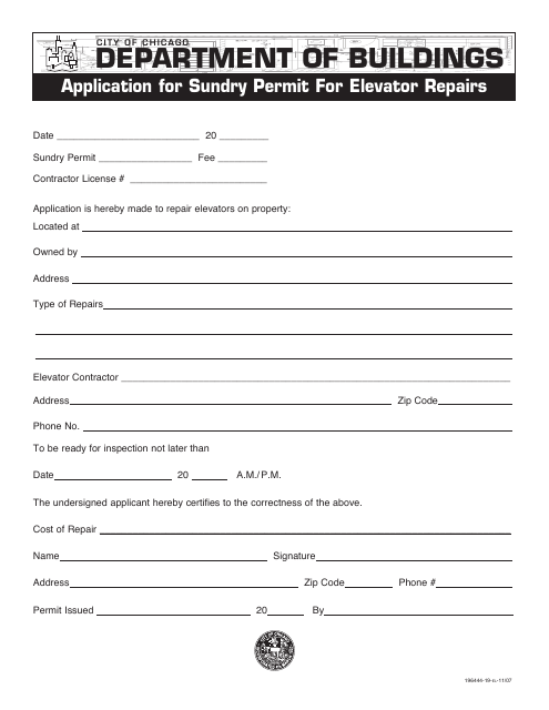Application for Sundry Permit for Elevator Repairs - City of Chicago, Illinois