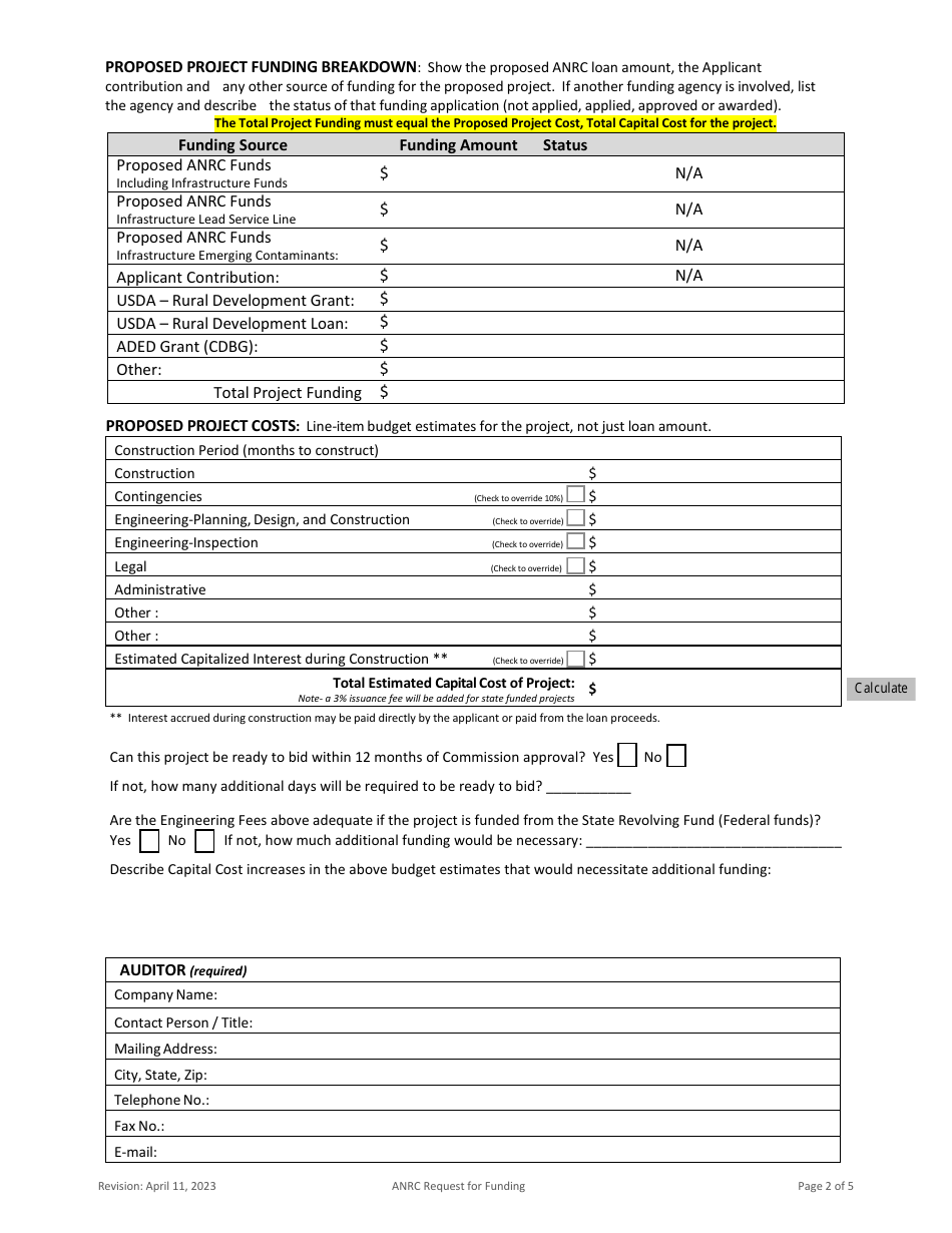 Arkansas Arkansas Natural Resources Commission Funding Application 