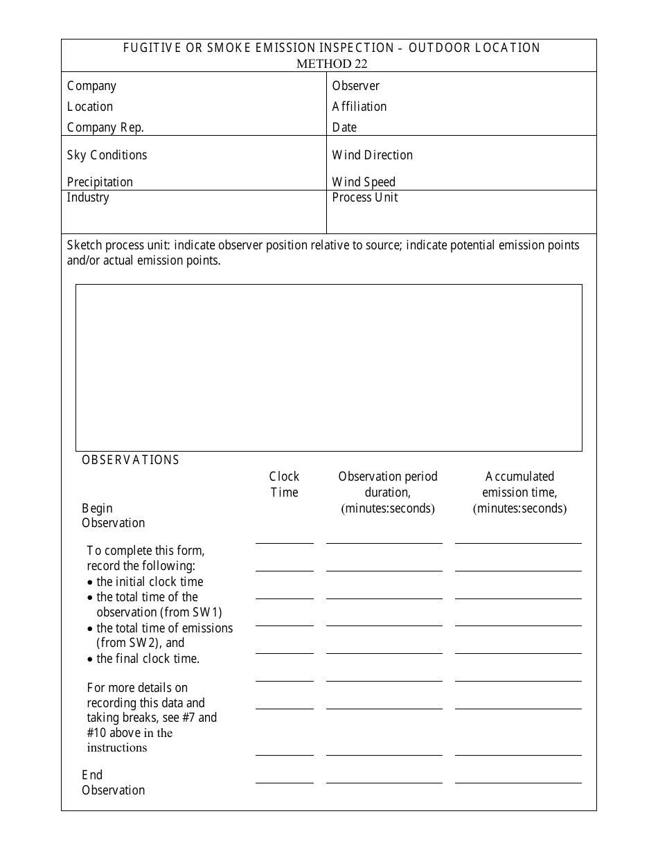 EPA Method 22 - Fugitive Emissions Observation Form - New Mexico, Page 1