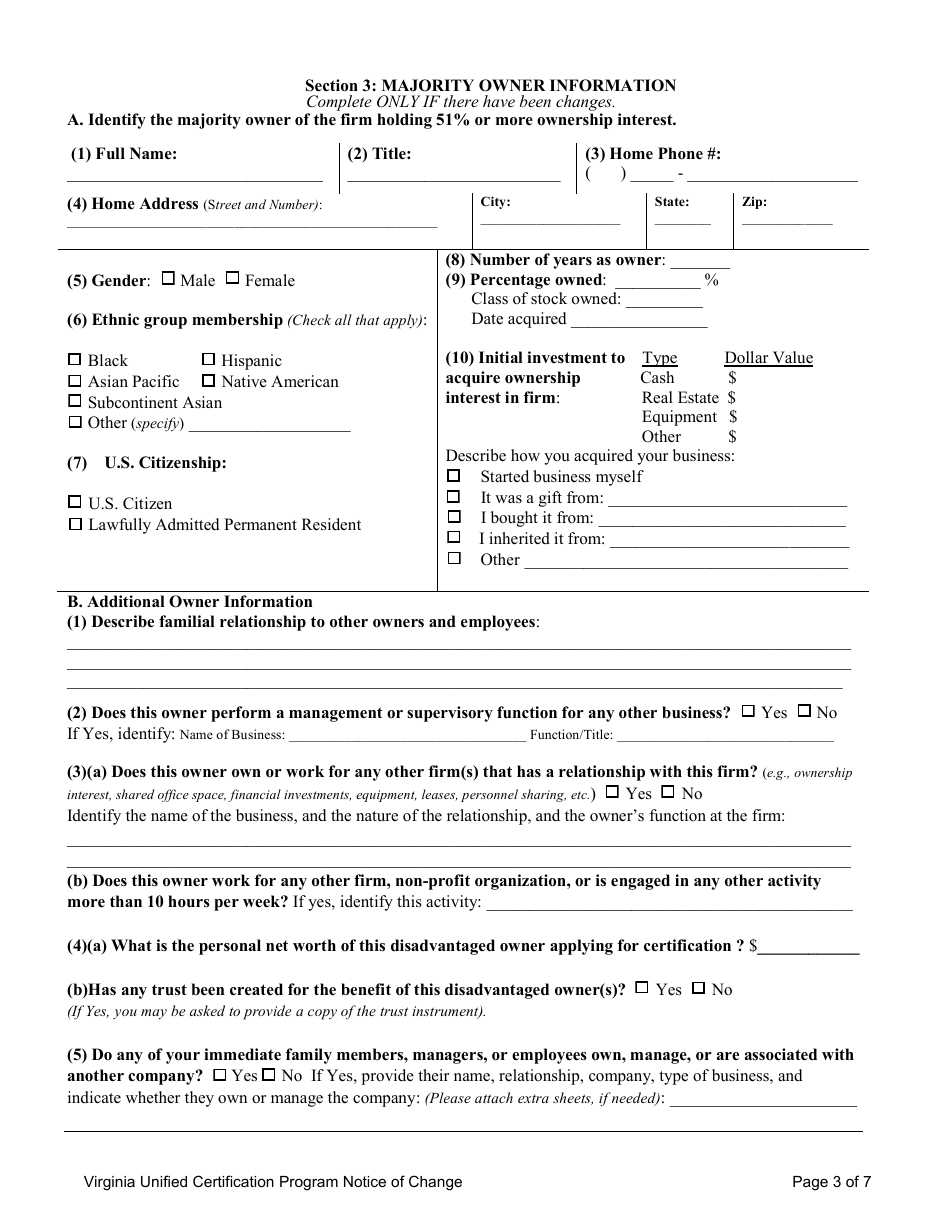 Virginia Unified Certification Program Notice of Change - Virginia, Page 3