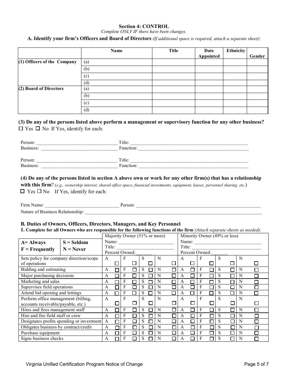 Virginia Unified Certification Program Notice of Change - Virginia, Page 5
