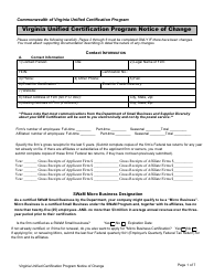 Document preview: Virginia Unified Certification Program Notice of Change - Virginia
