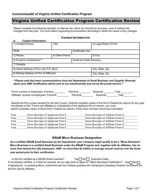 Virginia Unified Certification Program Certification Review - Virginia Download Pdf