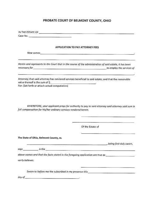 Application to Pay Attorney Fees - Belmont County, Ohio Download Pdf