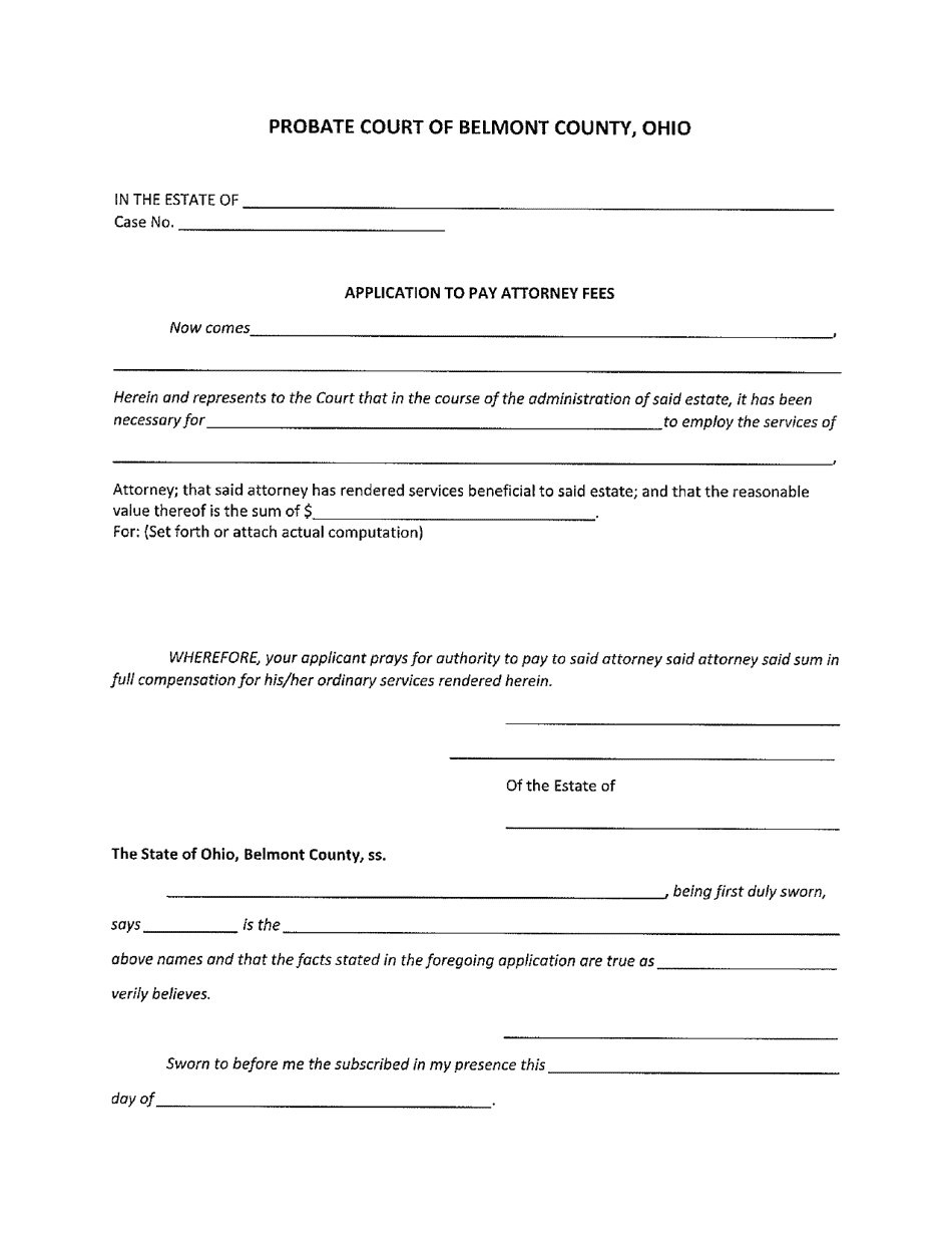 Application to Pay Attorney Fees - Belmont County, Ohio, Page 1