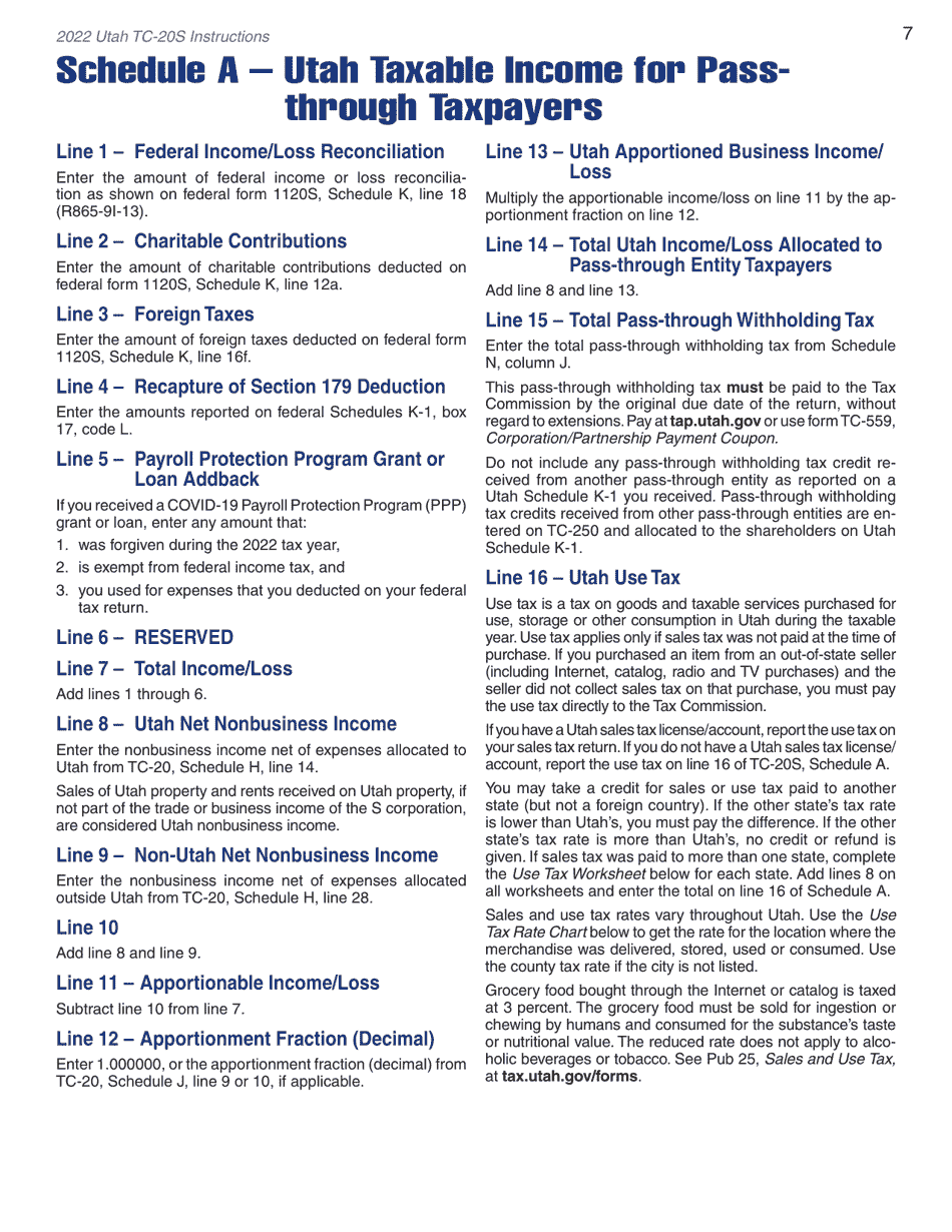 Instructions for Form TC-20S Utah S Corporation Return - Utah, Page 9